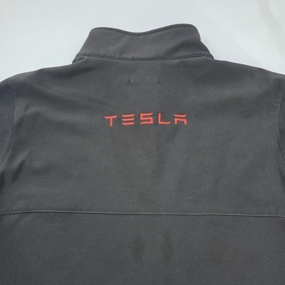 Tesla Jacket Mens Medium Black Softshell Full Zip Red Logo Car Windbreaker